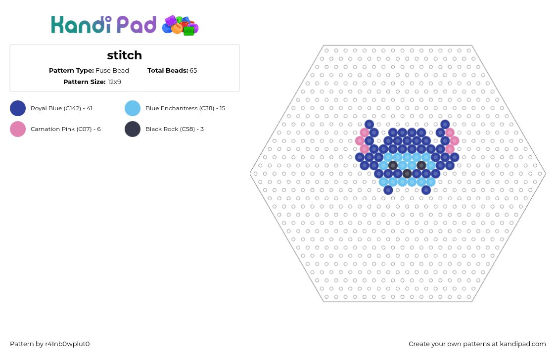 stitch - Fuse Bead Pattern by r41nb0wplu70 on Kandi Pad - stitch,lilo and stitch,disney,head,character,movie,simple,charm,blue