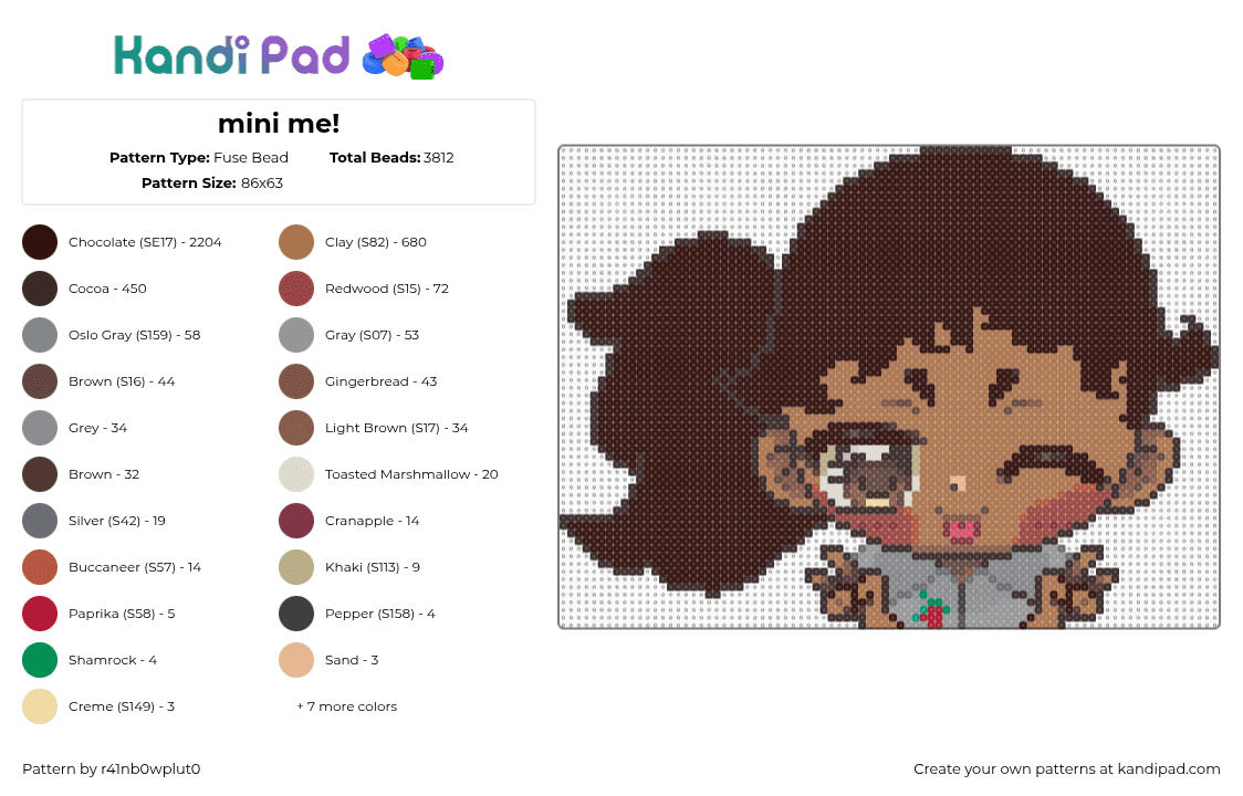 mini me! - Fuse Bead Pattern by r41nb0wplu70 on Kandi Pad - portrait,kawaii,wink,peace,character,brown