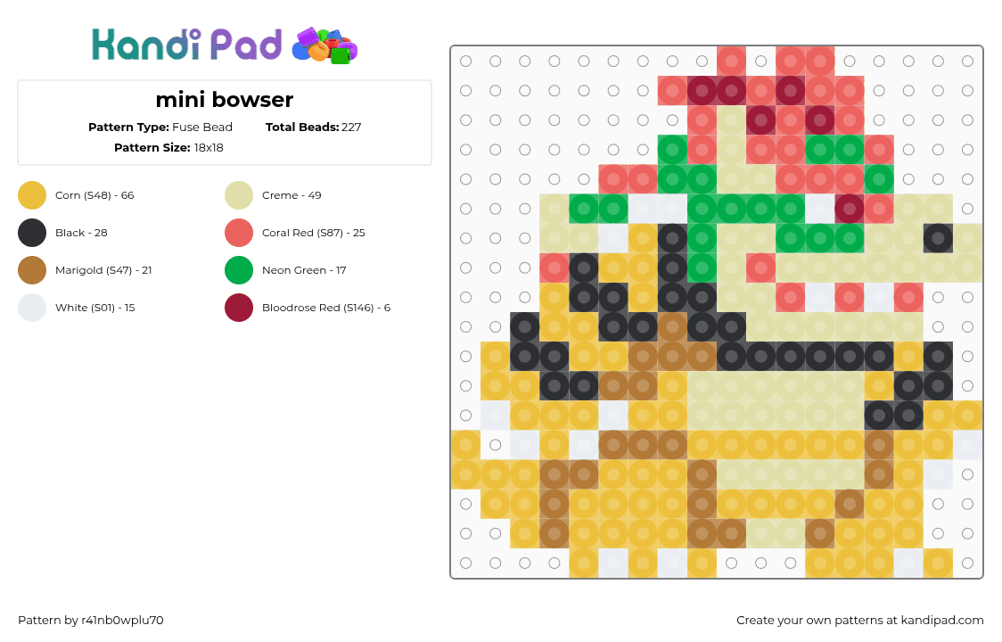 mini bowser - Fuse Bead Pattern by r41nb0wplu70 on Kandi Pad - yellow,mario,bowser,games,video games,8bit