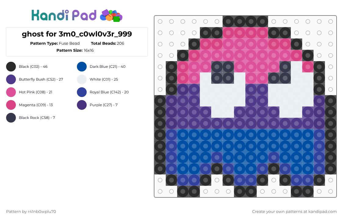 ghost for 3m0_c0wl0v3r_999 - Fuse Bead Pattern by aquawavesss on Kandi Pad - purple,bi colors,bi,3m0c0wl0v3r999,pacman,arcade,game