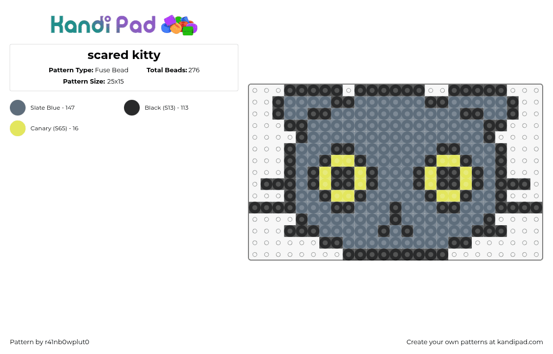 scared kitty - Fuse Bead Pattern by r41nb0wplut0 on Kandi Pad - cat,kitty,animal,head,simple,charm,gray