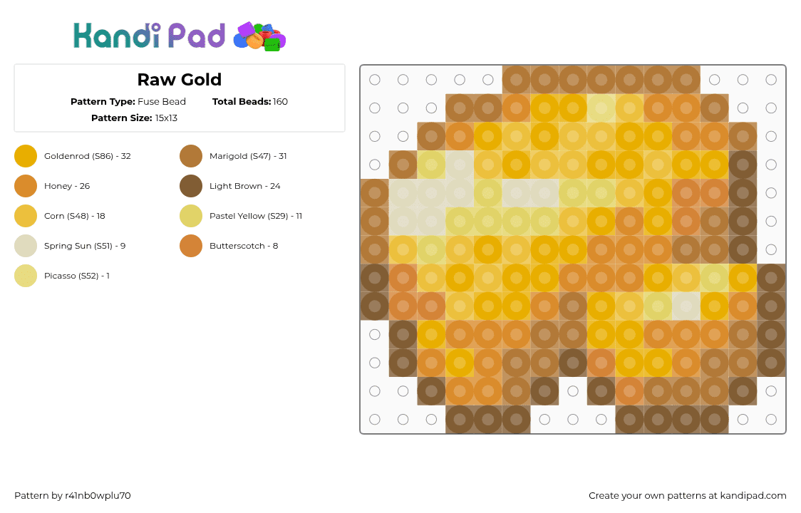 Raw Gold - Fuse Bead Pattern by r41nb0wplu70 on Kandi Pad - tan,orange,minecraft,gold,yellow,ore