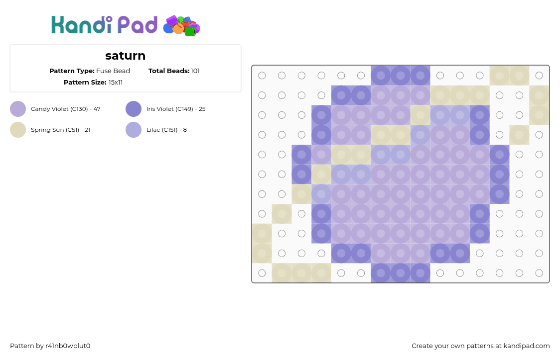 saturn - Fuse Bead Pattern by r41nb0wplut0 on Kandi Pad - saturn,planet,space,charm,purple