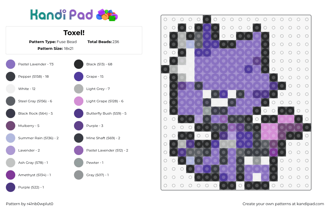 Toxel! - Fuse Bead Pattern by r41nb0wplut0 on Kandi Pad - toxel,pokemon,character,gaming,purple