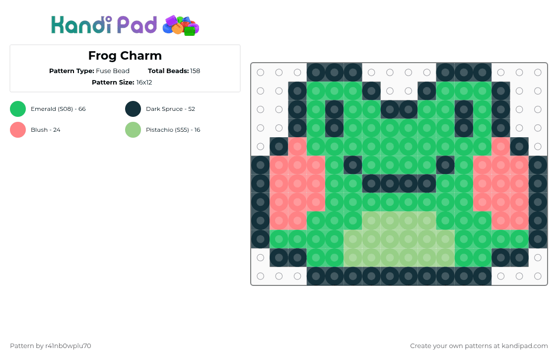 Frog Charm - Fuse Bead Pattern by r41nb0wplu70 on Kandi Pad - green,frog