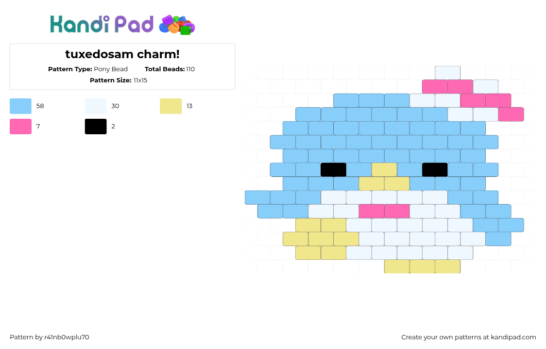 tuxedosam charm! - Pony Bead Pattern by r41nb0wplu70 on Kandi Pad - tuxedo sam,sanrio,penguin,character,sailor,cute,light blue,white