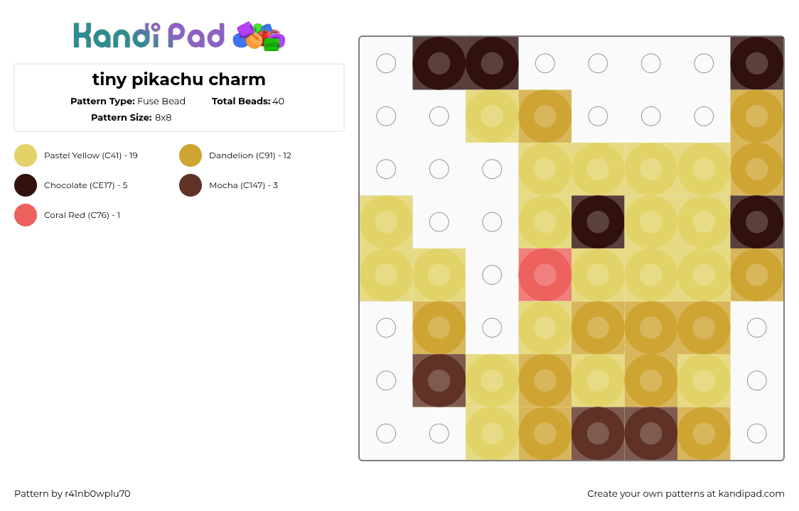 tiny pikachu charm - Fuse Bead Pattern by r41nb0wplu70 on Kandi Pad - yellow,orange,baby,pikachu,tiny