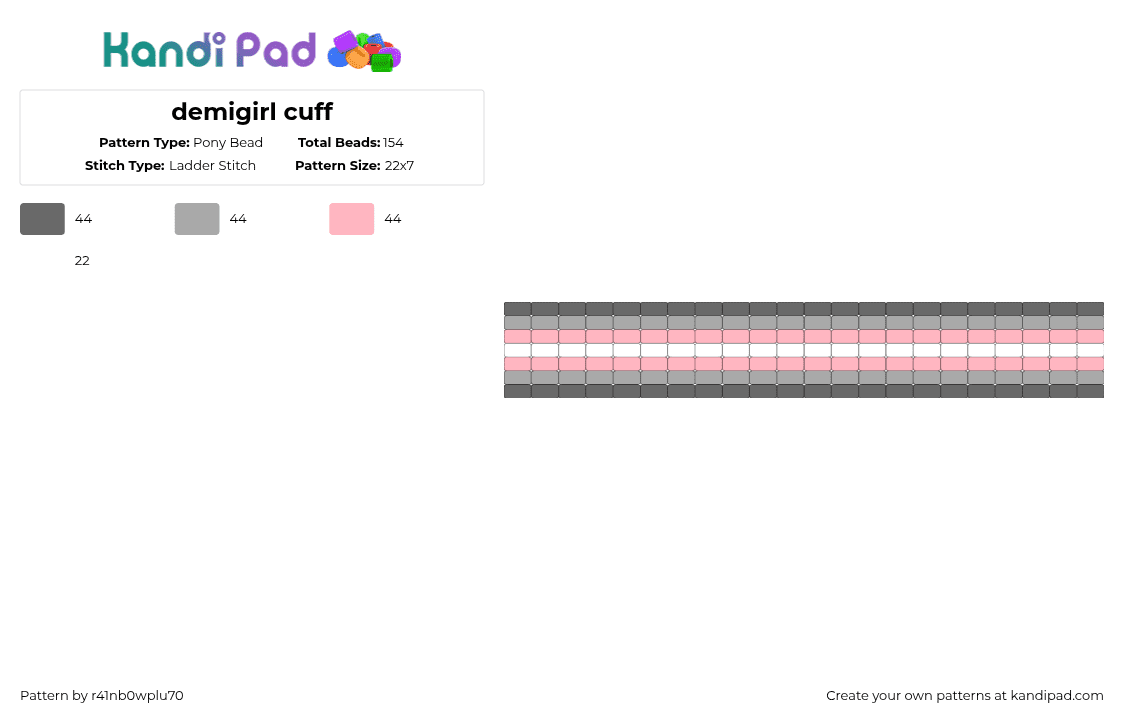 demigirl cuff - Pony Bead Pattern by r41nb0wplu70 on Kandi Pad - gray,beige,pink,demigirl,demi,pride,lgbtq,cuff
