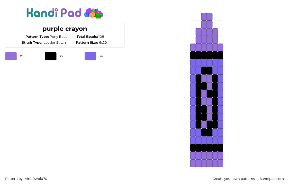 purple crayon - Pony Bead Pattern by r41nb0wplu70 on Kandi Pad - purple,blue,crayon,charm,ladder stitch