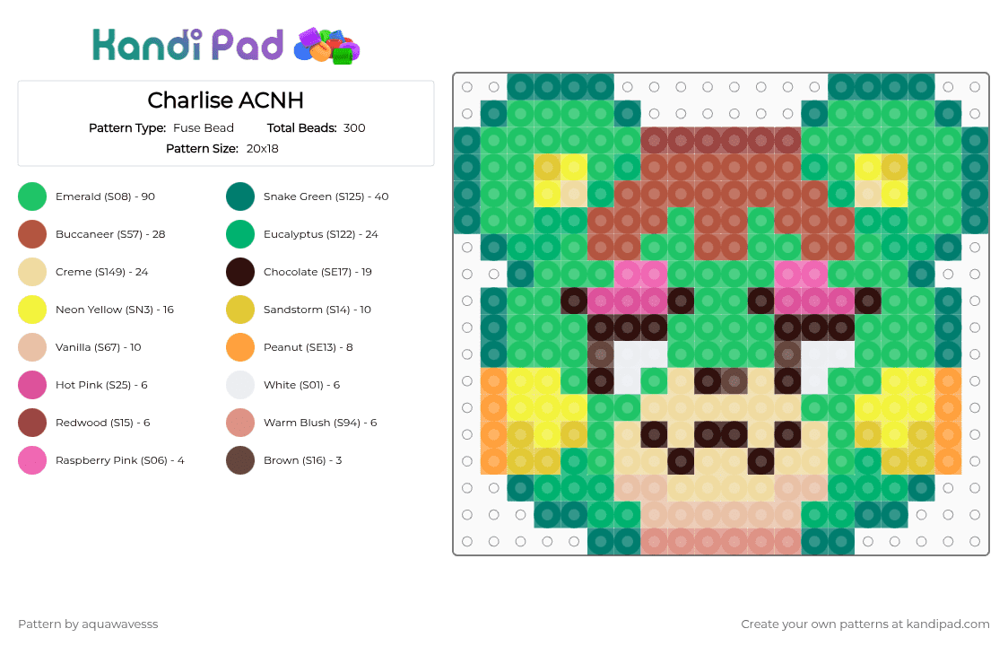 Charlise ACNH - Fuse Bead Pattern by aquawavesss on Kandi Pad - acnh, animal crossing, bear, beige, charlise, game, green, red, teal, video games