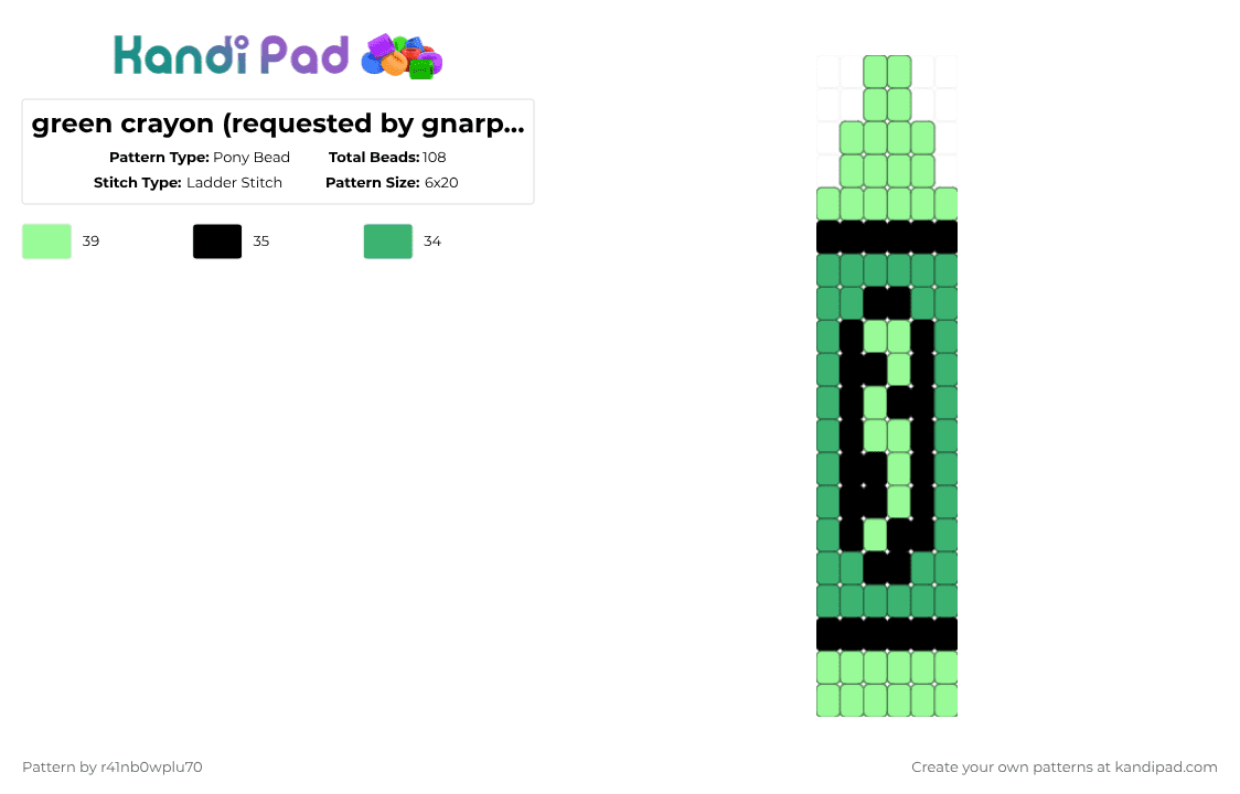 green crayon (requested by gnarpy_d_alien) - Pony Bead Pattern by r41nb0wplu70 on Kandi Pad - teal,green,crayon,request