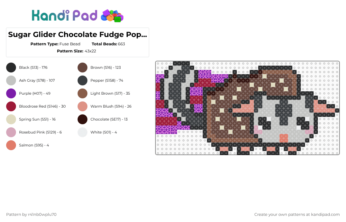 Sugar Glider Chocolate Fudge Pop Tart - Fuse Bead Pattern by r41nb0wplu70 on Kandi Pad - brown,beige,sugar glider,chocolate,chocolate fudge pop tart,nyan cat