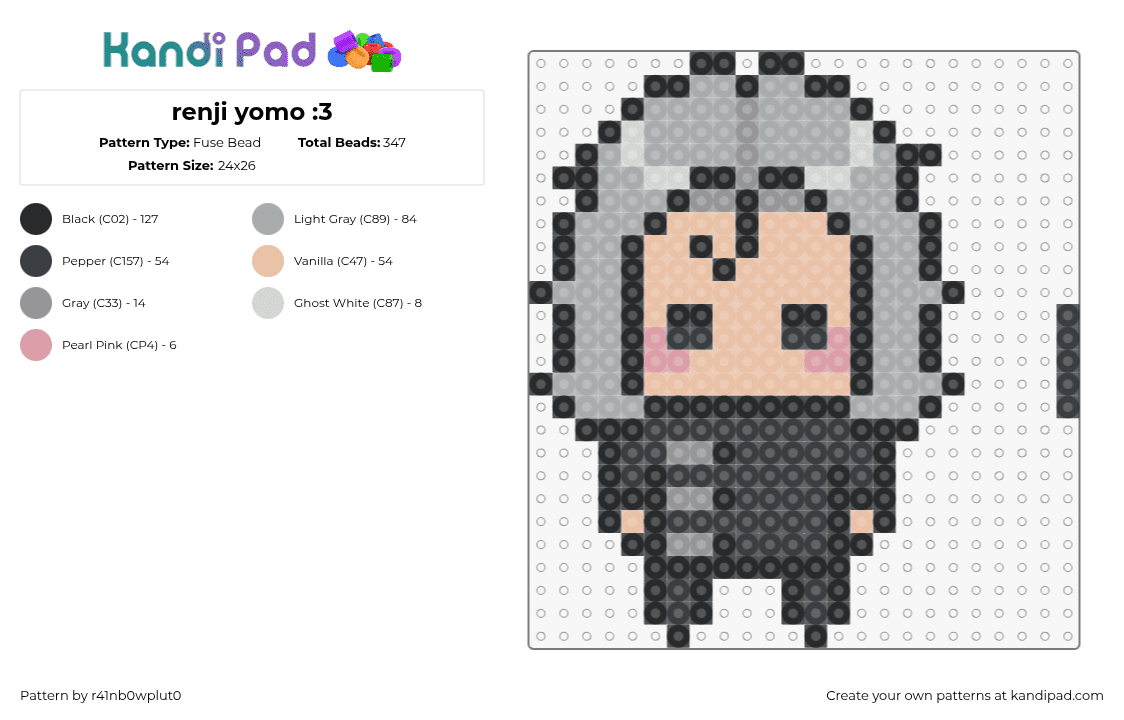 renji yomo :3 - Fuse Bead Pattern by r41nb0wplut0 on Kandi Pad - renji yomo,tokyo ghoul,chibi,manga,character,black,gray,tan