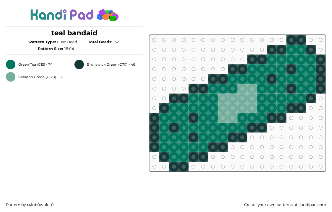 teal bandaid - Fuse Bead Pattern by r41nb0wplut0 on Kandi Pad - bandaid,bandage,medicine,charm,nurse,green,teal