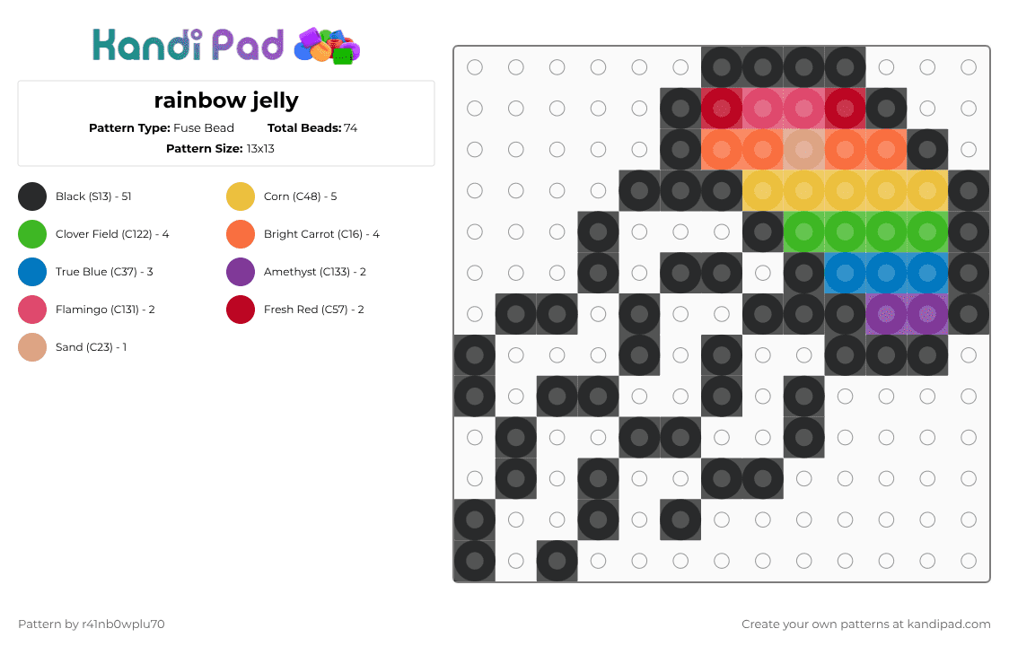 rainbow jelly - Fuse Bead Pattern by r41nb0wplu70 on Kandi Pad - black,blue,red,orange,colorful,lgbtq,pride,jellyfish,rainbow,rainbows,jelly