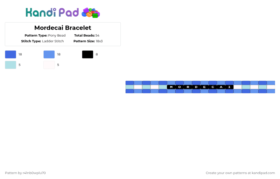 Mordecai Bracelet - Pony Bead Pattern by r41nb0wplu70 on Kandi Pad - light blue,blue,mordecai,regular show