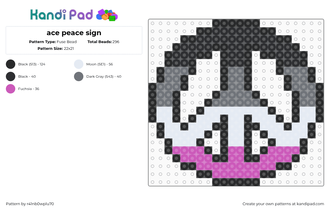 ace peace sign - Fuse Bead Pattern by r41nb0wplu70 on Kandi Pad - black,gray,pink,ace,asexual,pride,lgbtq