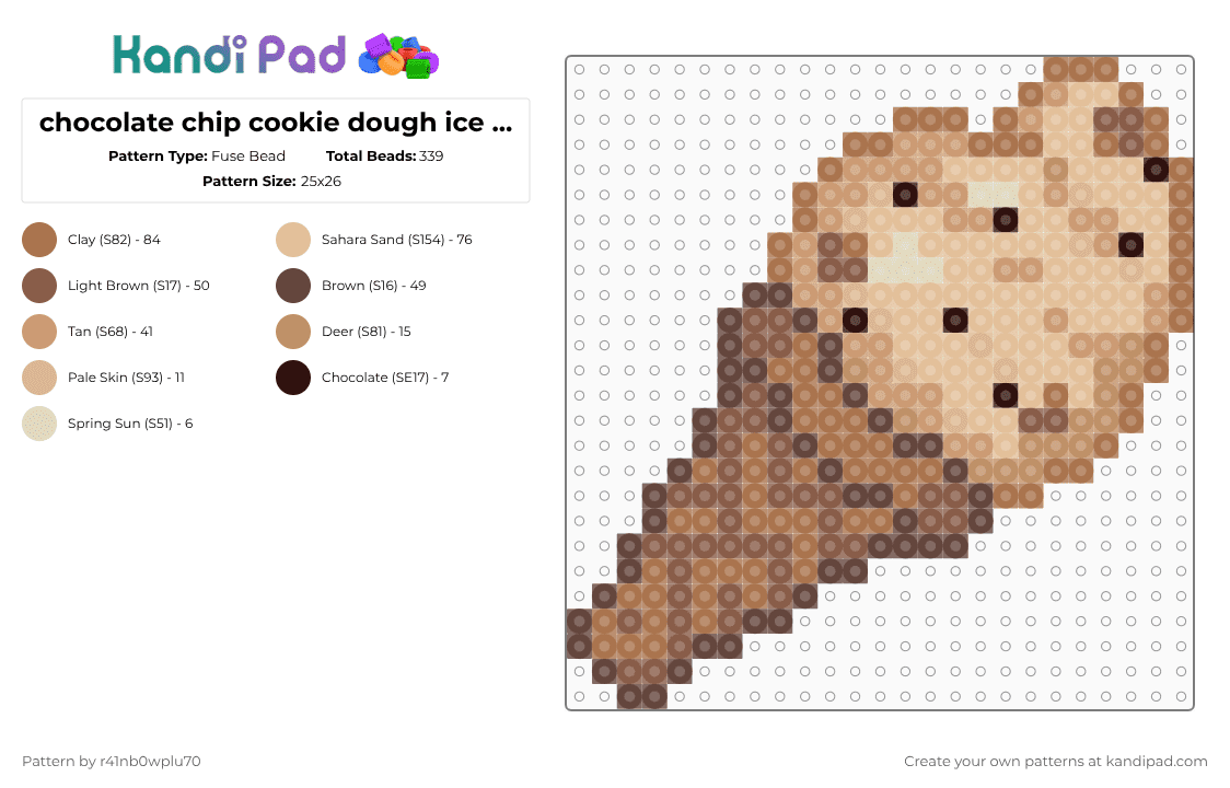 chocolate chip cookie dough ice cream - Fuse Bead Pattern by r41nb0wplu70 on Kandi Pad - tan,beige,ice cream,dessert,cookies,cookie dough,cookie dough ice cream,chocolate,chocolate chip,yum