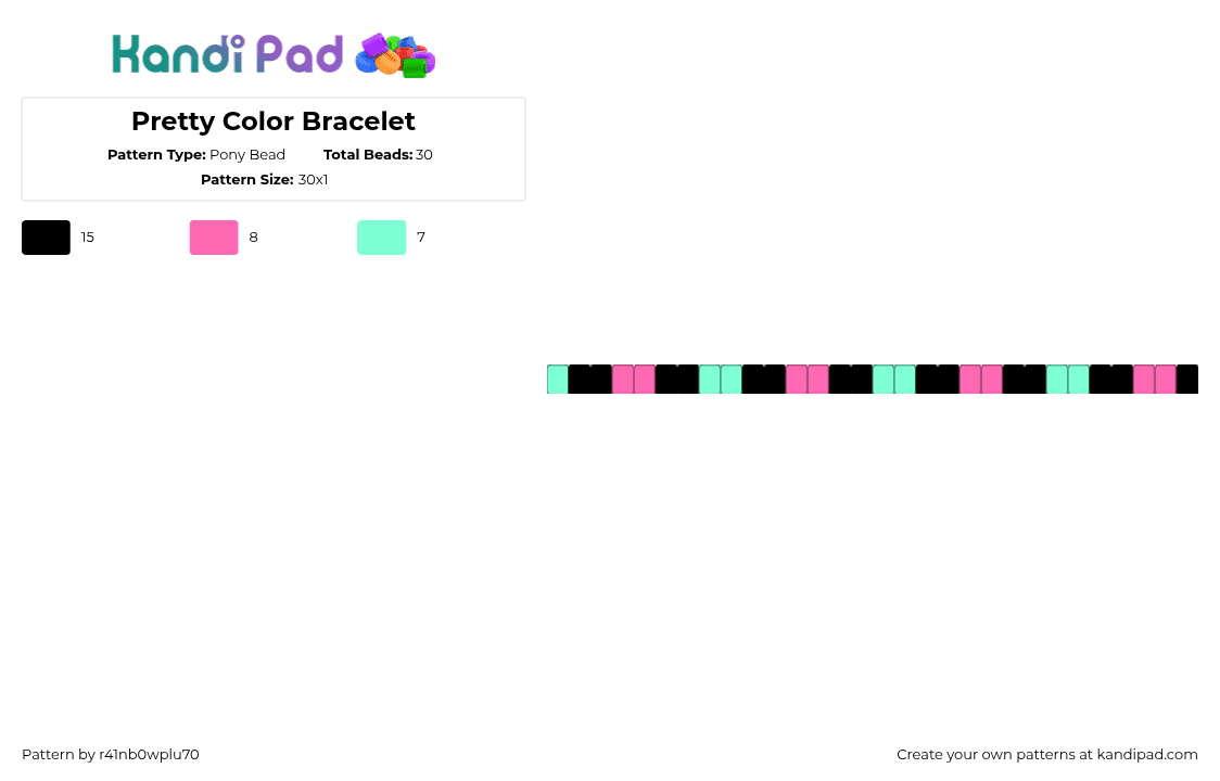 Pretty Color Bracelet - Pony Bead Pattern by r41nb0wplu70 on Kandi Pad - pink,teal,blue,black