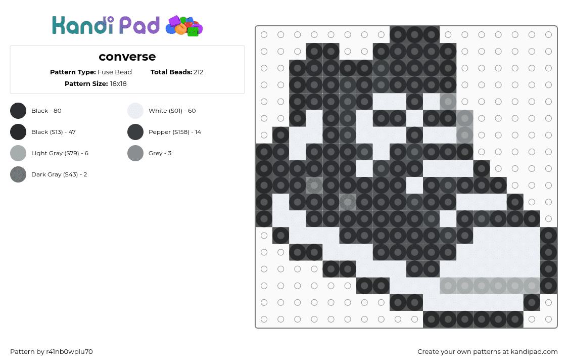 converse - Fuse Bead Pattern by r41nb0wplu70 on Kandi Pad - converse,shoe,charm,clothing,black,white,shoes