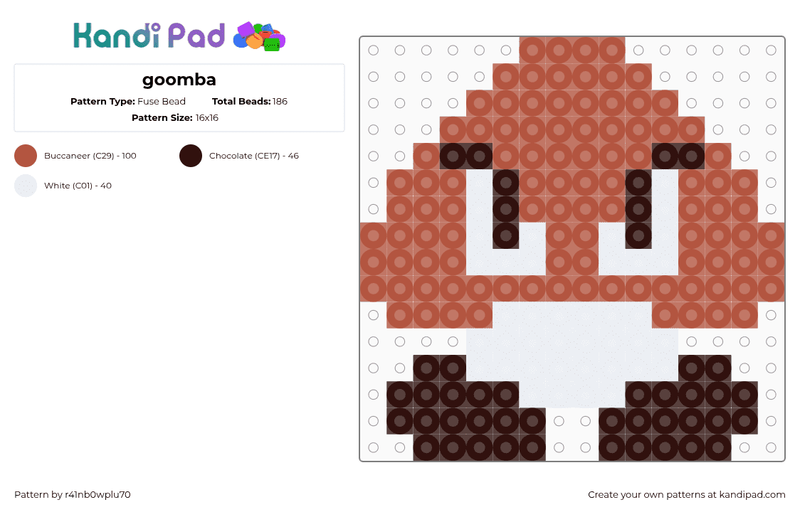 goomba - Fuse Bead Pattern by r41nb0wplu70 on Kandi Pad - red,brown,mario,goomba,gaming,super mario,monster