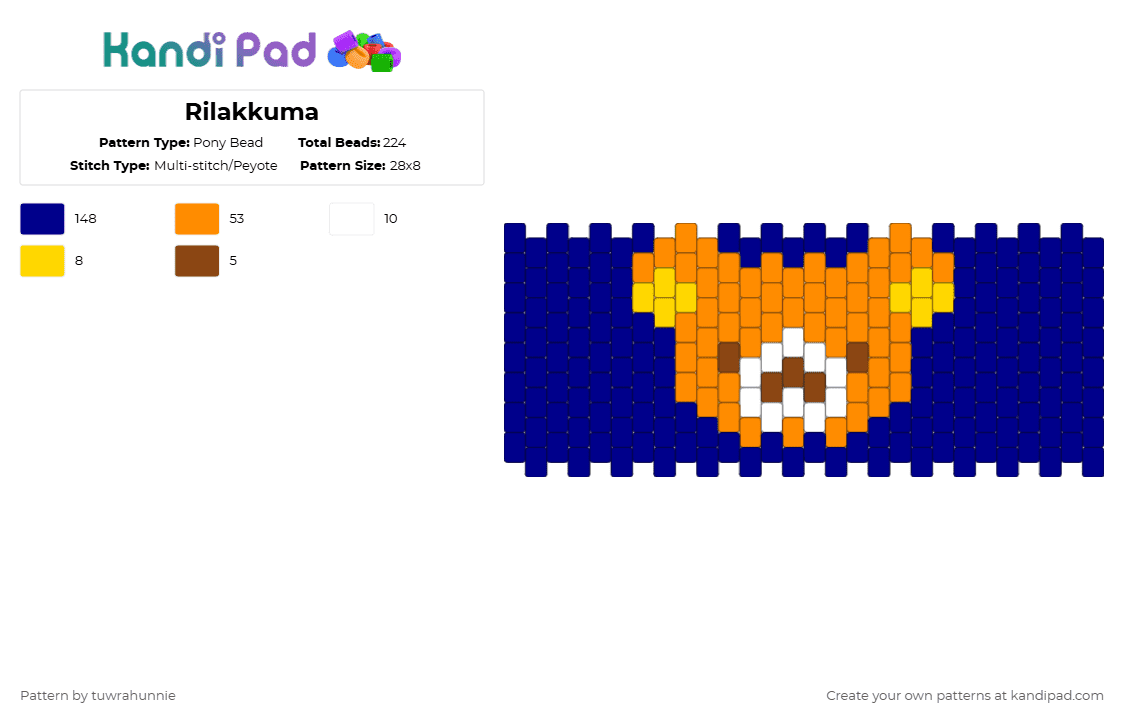 Rilakkuma - Pony Bead Pattern by tuwrahunnie on Kandi Pad - purple,orange