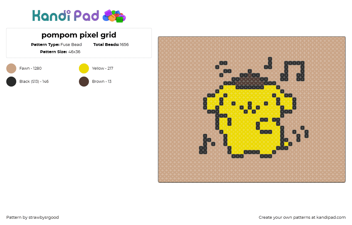 pompom pixel grid - Fuse Bead Pattern by strawbysrgood on Kandi Pad - pompompurin,sanrio,kawaii,character,dance,music,cute,yellow,tan