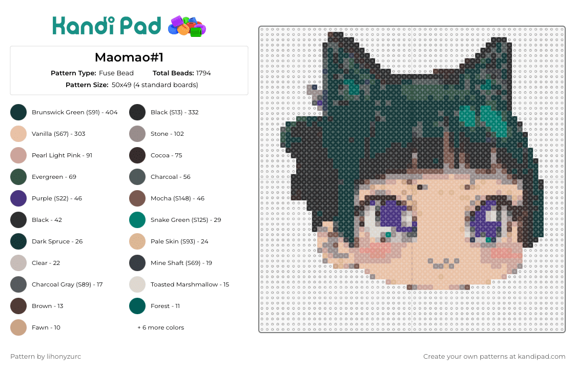Maomao#1 - Fuse Bead Pattern by lihonyzurc on Kandi Pad - maomao,apothecary diaries,anime,charm,fan art,delightful,character,inspired,culture