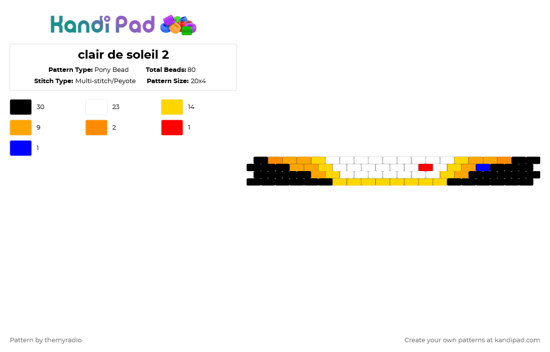 clair de soleil 2 - Pony Bead Pattern by themyradio on Kandi Pad - white,orange,yellow,ultrakill,cuff