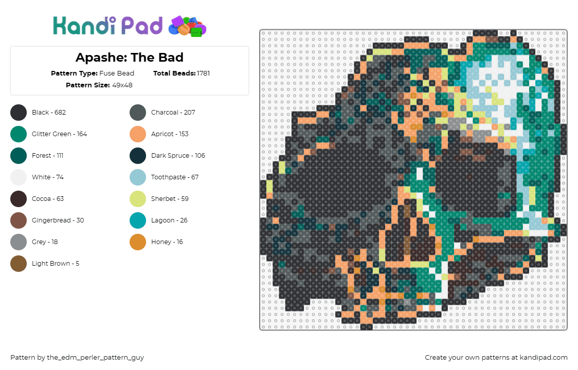 Apashe: The Bad - Fuse Bead Pattern by the_edm_perler_pattern_guy on Kandi Pad - apashe,album,skull,statue,dj,music,spooky,edm,green