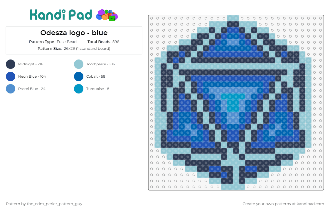 Odesza logo - blue - Fuse Bead Pattern by the_edm_perler_pattern_guy on Kandi Pad - odesza,icosahedron,music,edm,dj