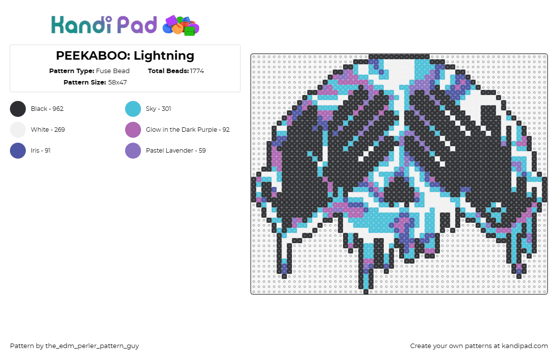 PEEKABOO: Lightning - Fuse Bead Pattern by the_edm_perler_pattern_guy on Kandi Pad - peekaboo,lightning,drippy,trippy,edm,music,dj,skull,melting,black,light blue