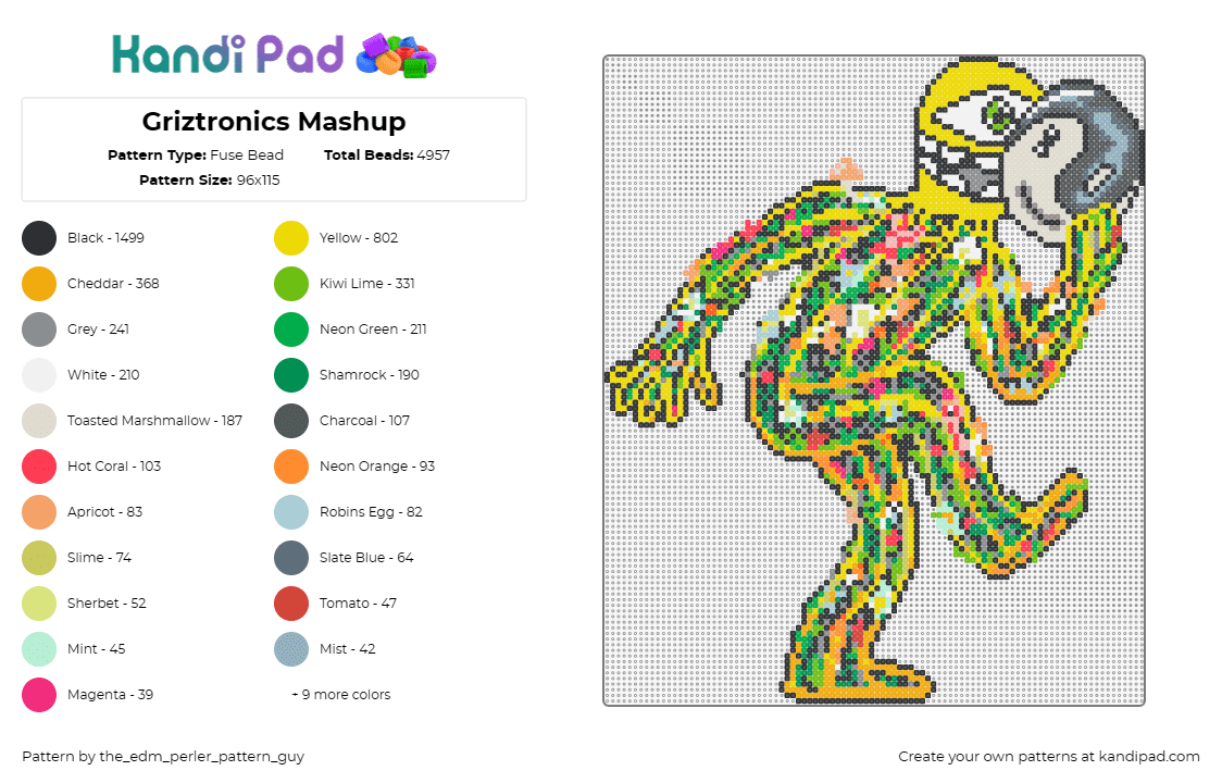 Griztronics Mashup - Fuse Bead Pattern by the_edm_perler_pattern_guy on Kandi Pad - griz,subtronics,mashup,cyclops,yin yang,music,dj,edm,character,colorful,yellow,g