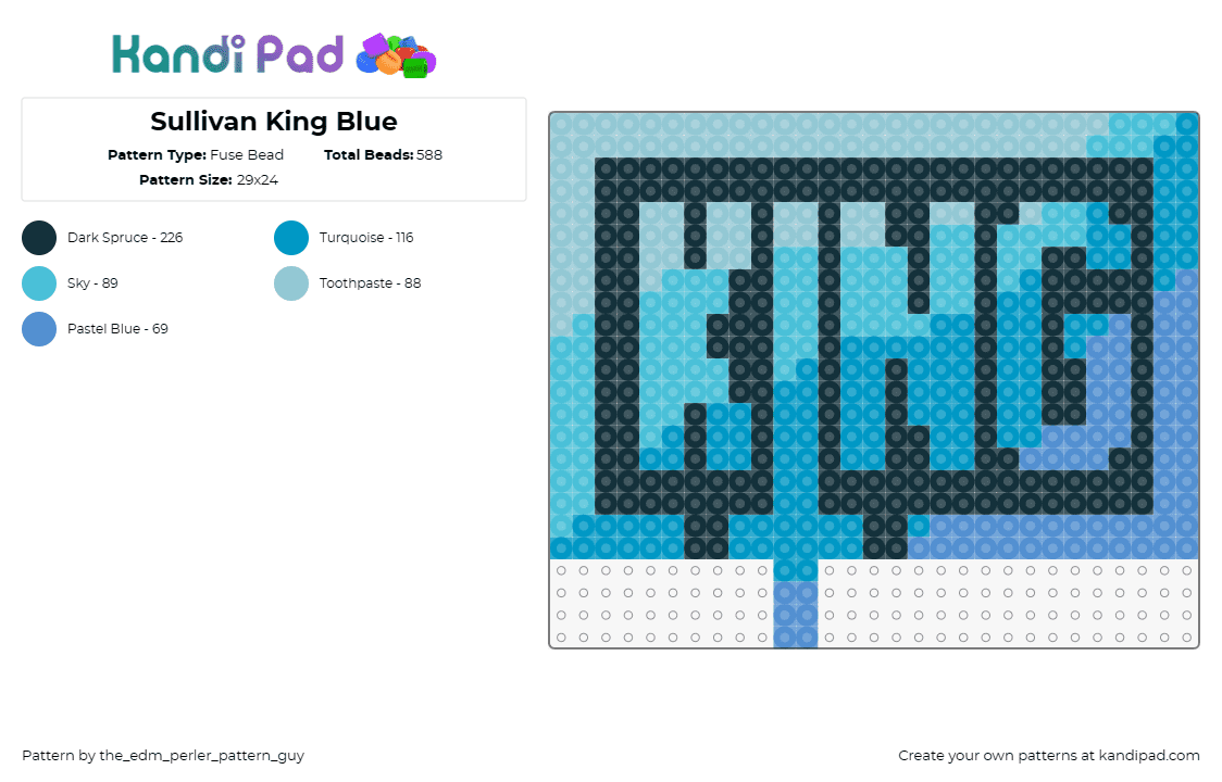 Sullivan King Blue - Fuse Bead Pattern by the_edm_perler_pattern_guy on Kandi Pad - sullivan king,logo,edm,dj,music,gradient,blue,light blue,black