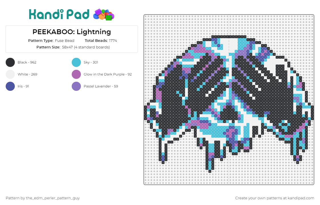 PEEKABOO: Lightning - Fuse Bead Pattern by the_edm_perler_pattern_guy on Kandi Pad - peekaboo,edm,music,dj,skull,melting,lightning