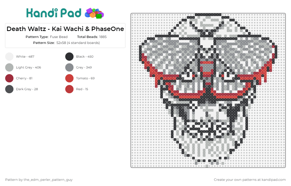 Death Waltz - Kai Wachi & PhaseOne - Fuse Bead Pattern by the_edm_perler_pattern_guy on Kandi Pad - kai wachi,phase one,phaseone,edm,dj,music,skull,moth