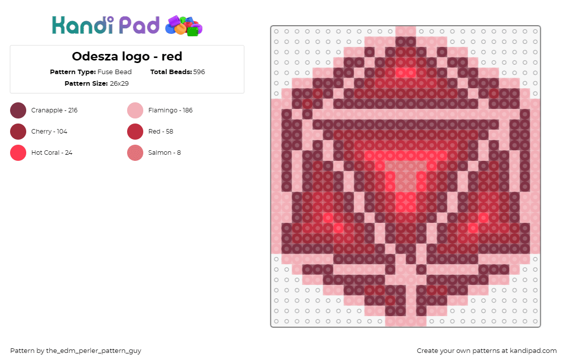 Odesza logo - red - Fuse Bead Pattern by the_edm_perler_pattern_guy on Kandi Pad - odesza,icosahedron,logo,geometric,dj,music,edm,red