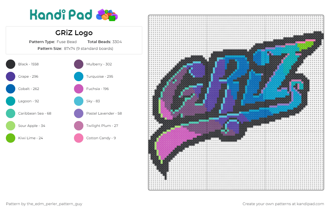 GRiZ Logo - Fuse Bead Pattern by the_edm_perler_pattern_guy on Kandi Pad - griz,music,dj,edm,colorful