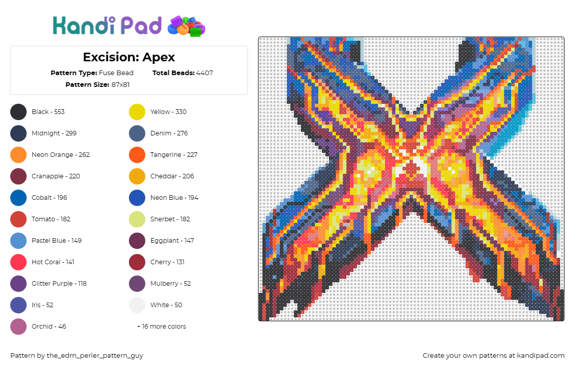 Excision: Apex - Fuse Bead Pattern by the_edm_perler_pattern_guy on Kandi Pad - excision,logo,lava,x,dj,music,edm,orange,blue