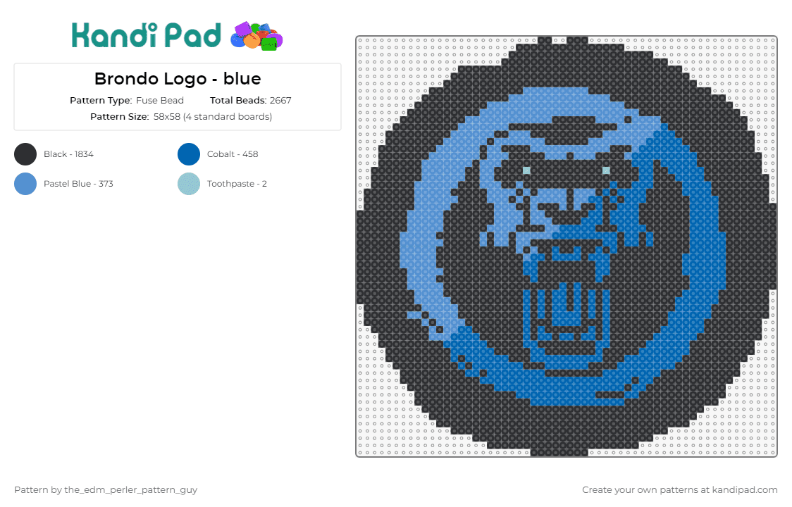 Brondo Logo - blue - Fuse Bead Pattern by the_edm_perler_pattern_guy on Kandi Pad - brondo,gorilla,music,edm,dj
