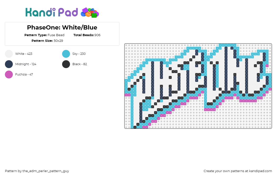 PhaseOne: White/Blue - Fuse Bead Pattern by the_edm_perler_pattern_guy on Kandi Pad - phaseone,logo,dj,edm,music,retro,white,light blue