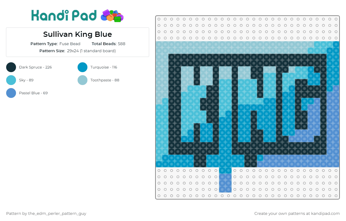 Sullivan King Blue - Fuse Bead Pattern by the_edm_perler_pattern_guy on Kandi Pad - sullivan king,edm,dj,music