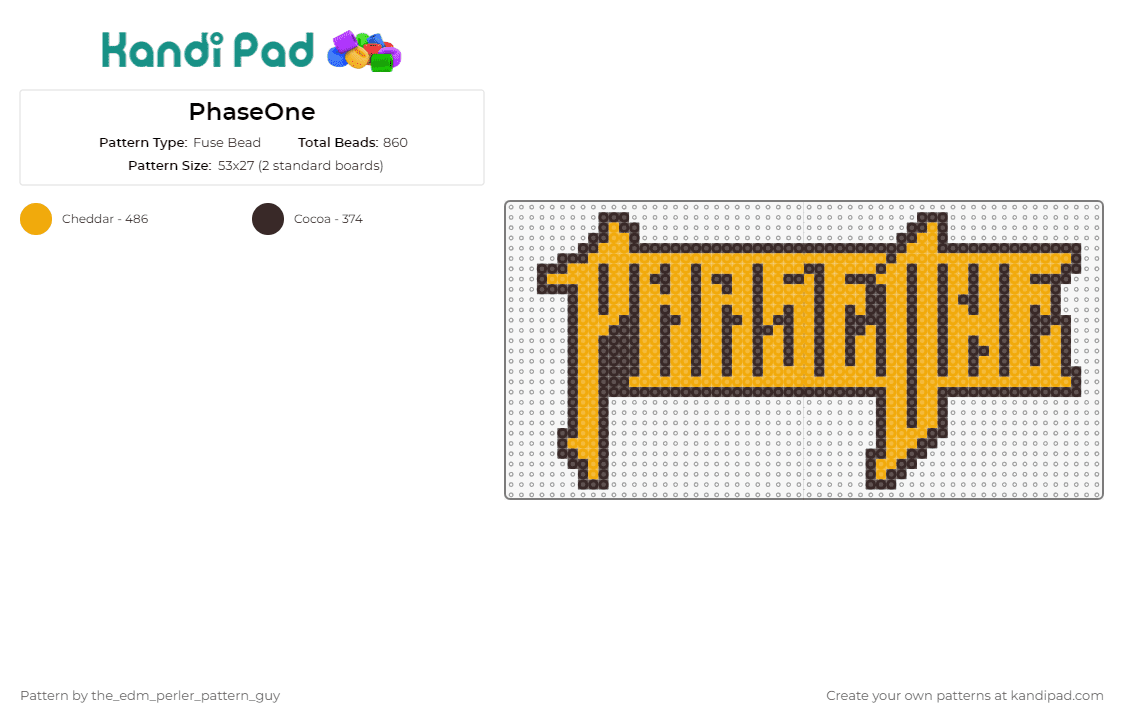 PhaseOne - Fuse Bead Pattern by the_edm_perler_pattern_guy on Kandi Pad - phase one,edm,dj ,music