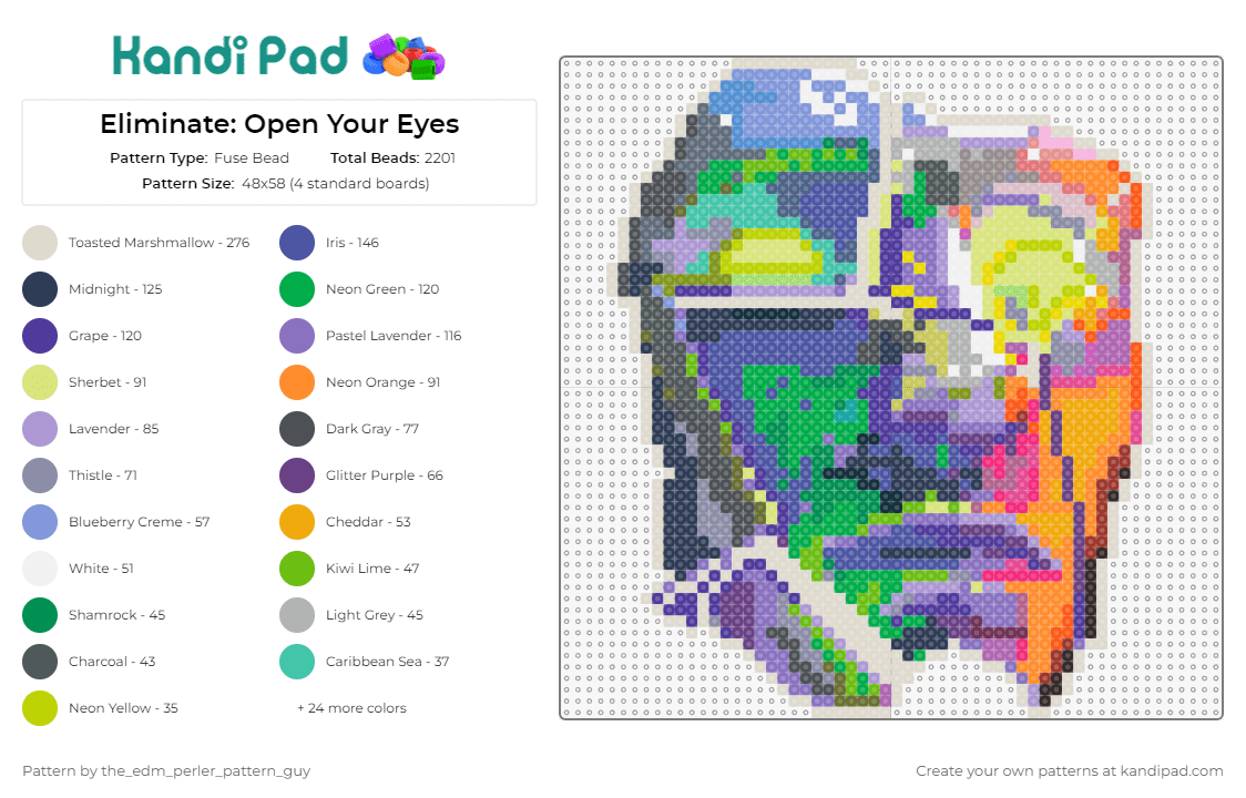 Eliminate: Open Your Eyes - Fuse Bead Pattern by the_edm_perler_pattern_guy on Kandi Pad - eliminate,music,edm,dj,mask,colorful