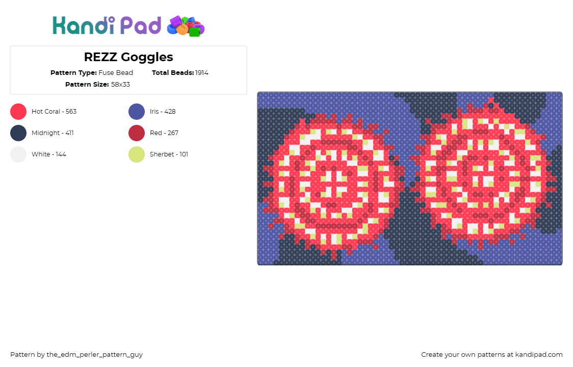 REZZ Goggles - Fuse Bead Pattern by the_edm_perler_pattern_guy on Kandi Pad - rezz,music,edm,dj,hypnotize