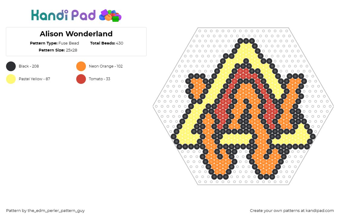 Alison Wonderland - Fuse Bead Pattern by the_edm_perler_pattern_guy on Kandi Pad - alison wonderland,logo,dj,music,edm,red,orange,yellow