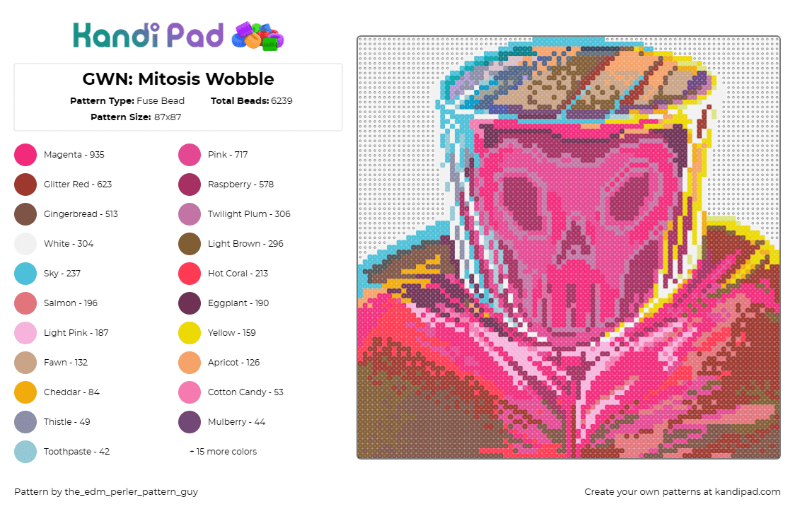 GWN: Mitosis Wobble - Fuse Bead Pattern by the_edm_perler_pattern_guy on Kandi Pad - mitosis,ganja white night,peekaboo,mr wobble,music,edm,dj,pink