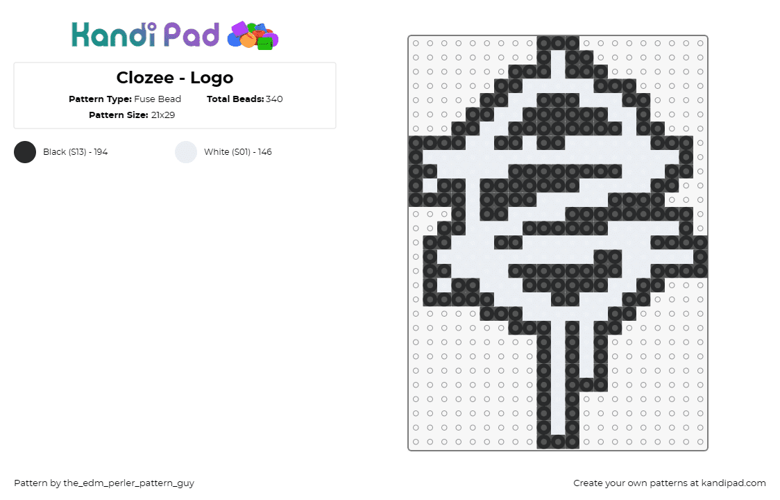 Clozee - Logo - Fuse Bead Pattern by the_edm_perler_pattern_guy on Kandi Pad - clozee,logo,dj,music,edm,black,white