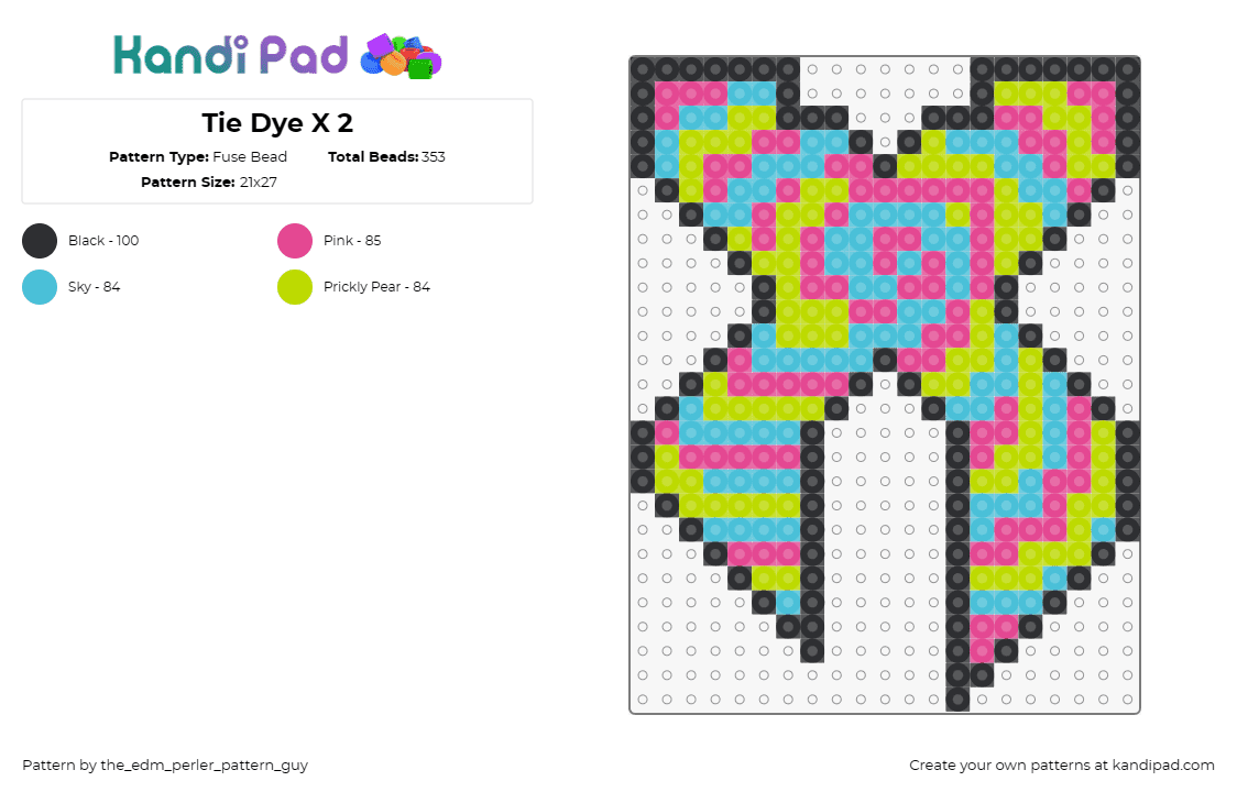 Tie Dye X 2 - Fuse Bead Pattern by the_edm_perler_pattern_guy on Kandi Pad - excision,x,tie dye,music,edm,dj,pink,blue,yellow,black