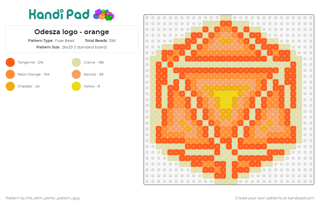 Odesza logo - orange - Fuse Bead Pattern by the_edm_perler_pattern_guy on Kandi Pad - odesza,icosahedron,music,edm,dj